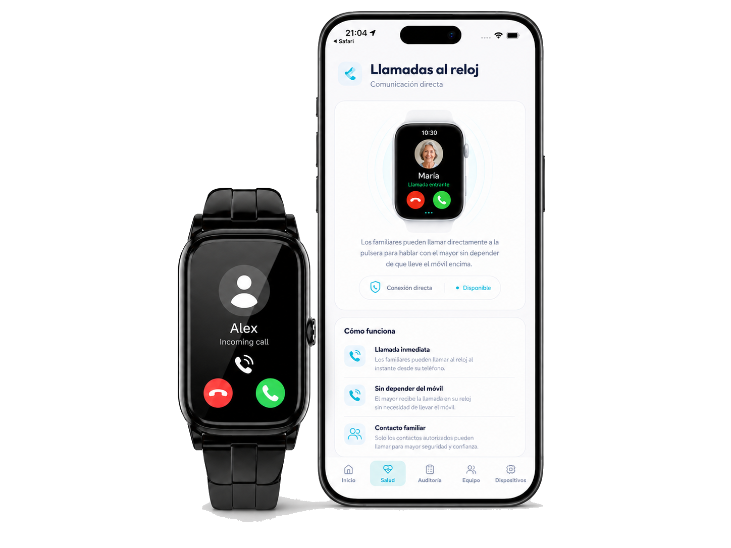 Llamadas al reloj CareBridge en reloj y app